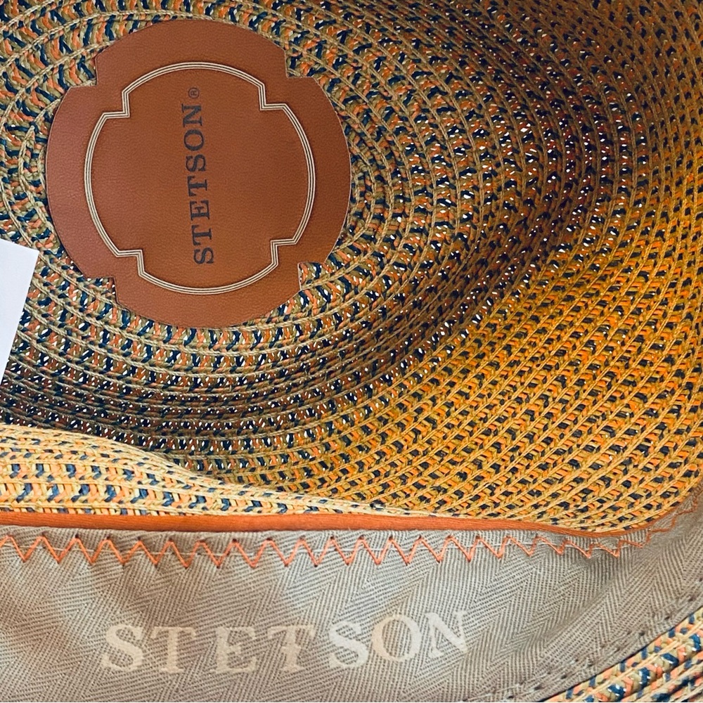 Stetson Toyo Trilby Straw Fedora with Navy and Orange  Band - Picture 4 of 7